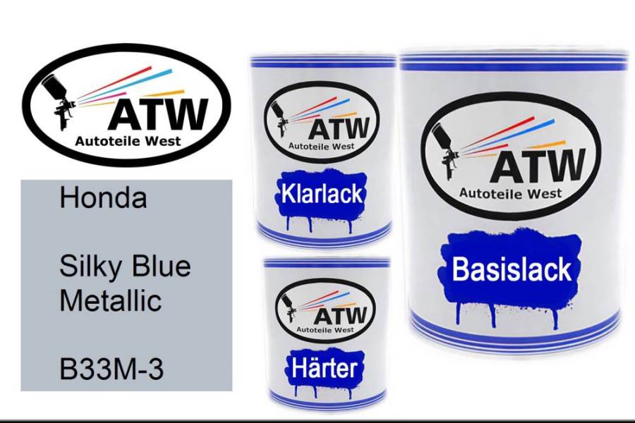 Honda, Silky Blue Metallic, B33M-3: 1L Lackdose + 1L Klarlack + 500ml Härter - Set, von ATW Autoteile West.